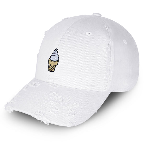 Ice Cream Cone Vintage Dad Hat Frayed Embroidered Cap Foodie