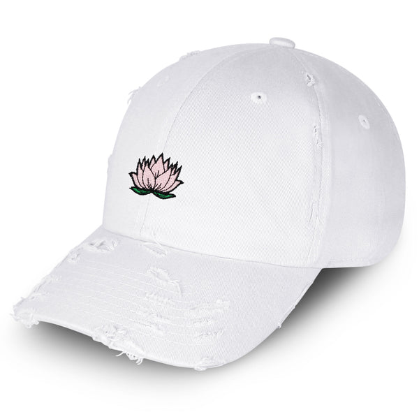 Lotus Flower Vintage Dad Hat Frayed Embroidered Cap Pond