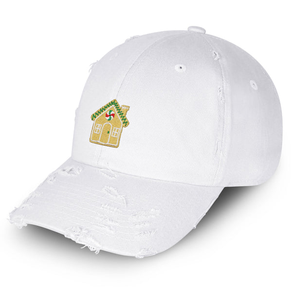 Gingerbread House Vintage Dad Hat Frayed Embroidered Cap Holiday