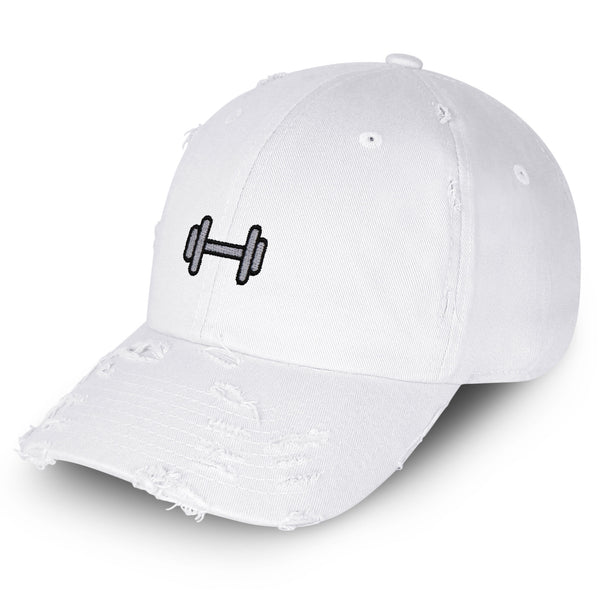 Dumbbell Vintage Dad Hat Frayed Embroidered Cap Gym