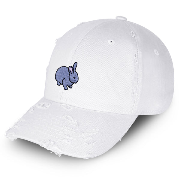 Bunny Vintage Dad Hat Frayed Embroidered Cap Grey Rabbit