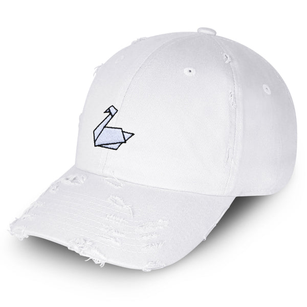 Paper Swan Vintage Dad Hat Frayed Embroidered Cap Origami