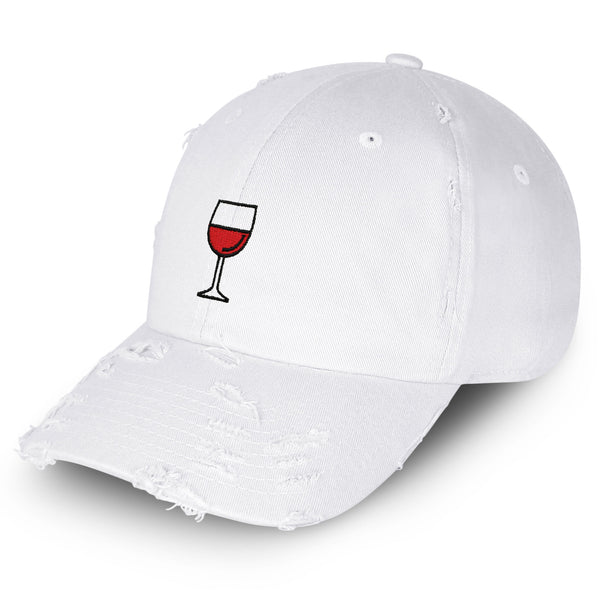 Red Wine in Glass Vintage Dad Hat Frayed Embroidered Cap Romantic Night