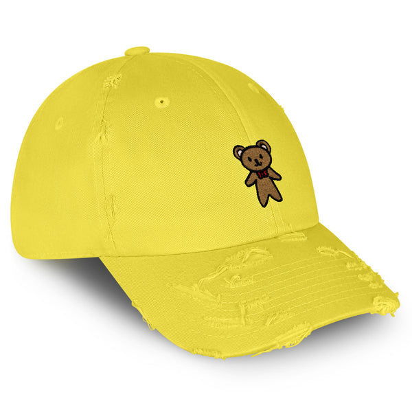 Teddy Bear Vintage Dad Hat Frayed Embroidered Cap Ribbon Brown