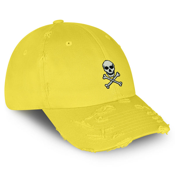 Pirate Skull Vintage Dad Hat Frayed Embroidered Cap Scary Grunge