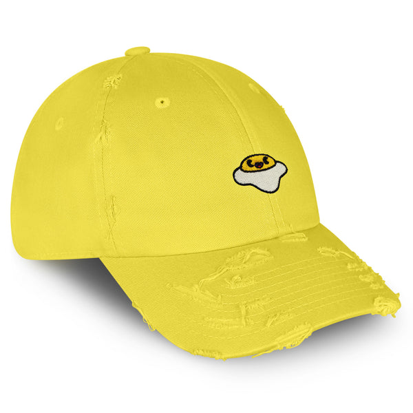 Smiling Egg Vintage Dad Hat Frayed Embroidered Cap Sunny Side Up