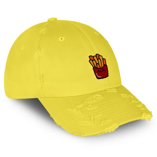 Smiling French Fries Vintage Dad Hat Frayed Embroidered Cap Chips Fast Food