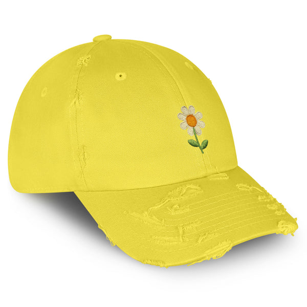 Chamomile Flower Vintage Dad Hat Frayed Embroidered Cap Floral