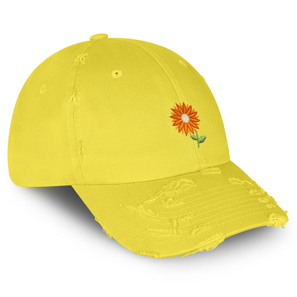 Orange Flower Vintage Dad Hat Frayed Embroidered Cap Floral