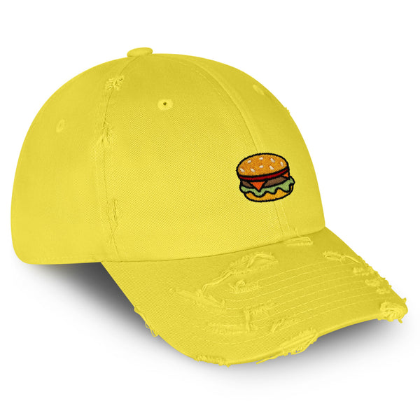 Hamburger Vintage Dad Hat Frayed Embroidered Cap Fast Food