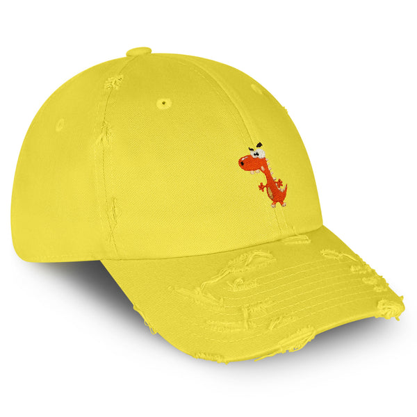 Funny Orange Dinosaur Vintage Dad Hat Frayed Embroidered Cap Kids Funny, Dino