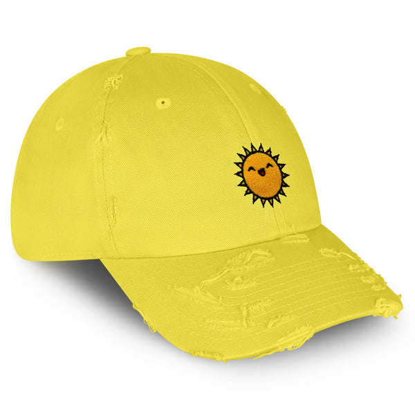 Happy Sun Vintage Dad Hat Frayed Embroidered Cap Sunny Summer, Morning