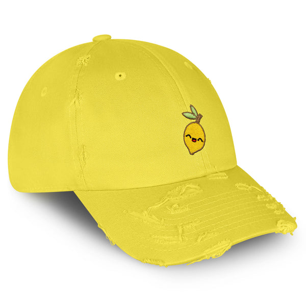 Lemon Vintage Dad Hat Frayed Embroidered Cap Vegan Vegetable