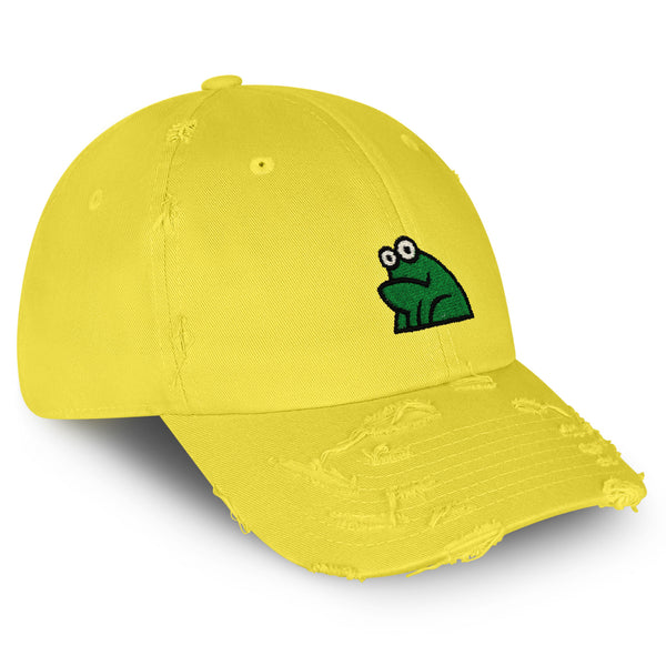 Frog Vintage Dad Hat Frayed Embroidered Cap Funny