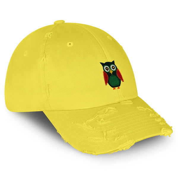 Owl Vintage Dad Hat Frayed Embroidered Cap Bird Green