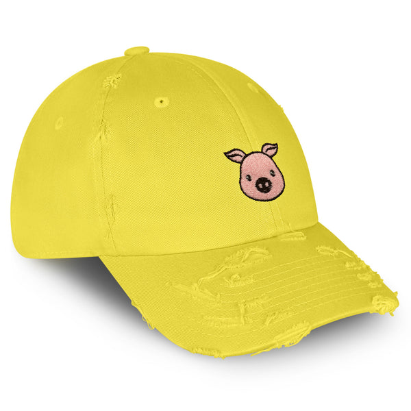 Pig Vintage Dad Hat Frayed Embroidered Cap Pork Bacon