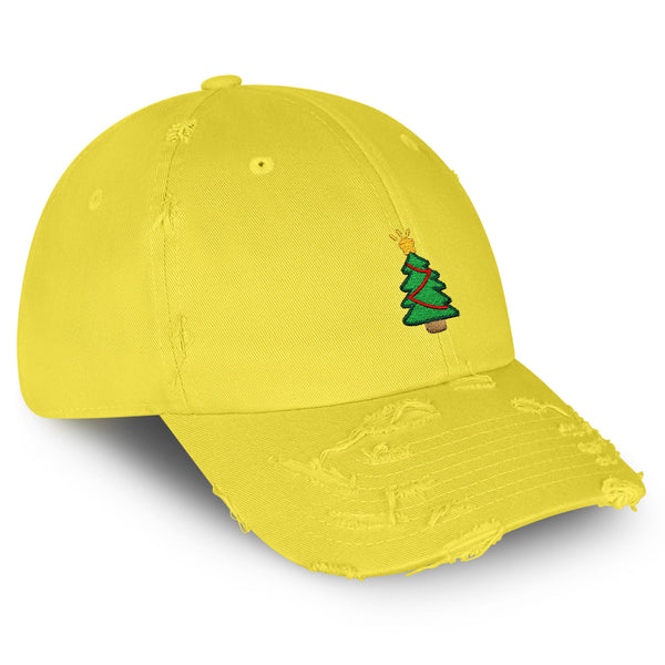 Christmas Tree Vintage Dad Hat Frayed Embroidered Cap Holiday Santa