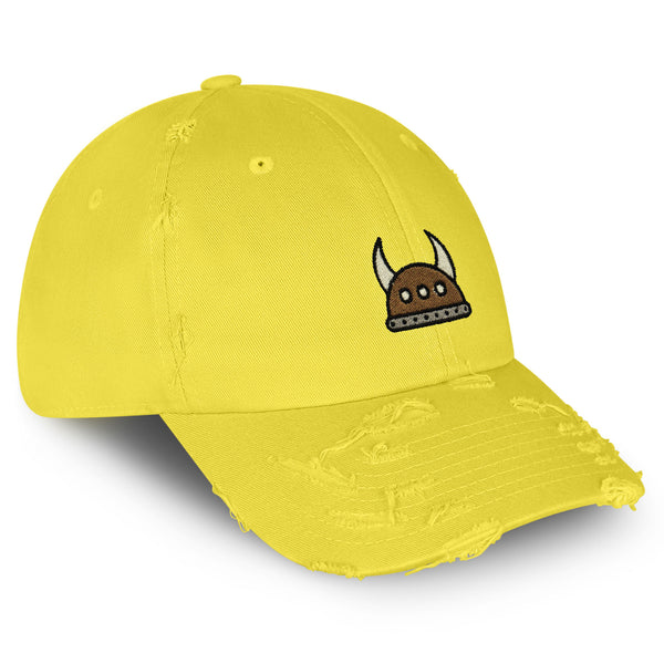 Horned Viking Helmet Vintage Dad Hat Frayed Embroidered Cap Cartoon