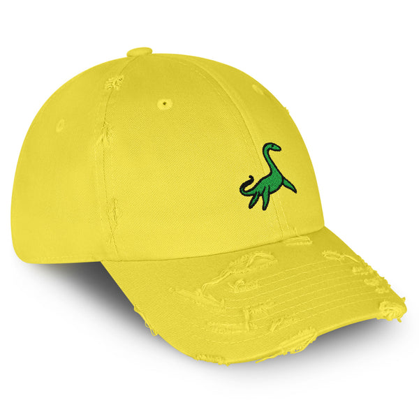 Elasmosaurus Dinosaur Vintage Dad Hat Frayed Embroidered Cap Green