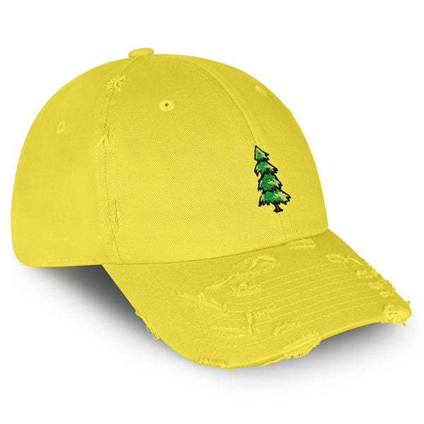 Pine Tree Vintage Dad Hat Frayed Embroidered Cap Mountain