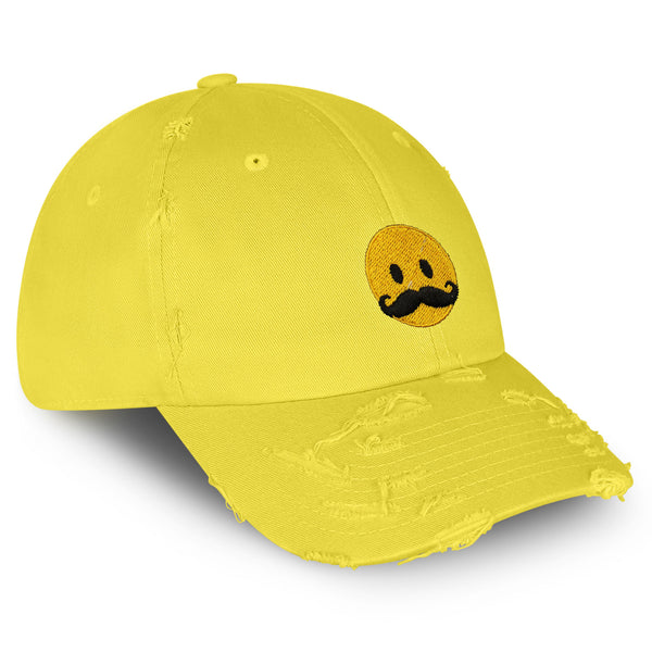 Mustache Emoji Vintage Dad Hat Frayed Embroidered Cap Funny