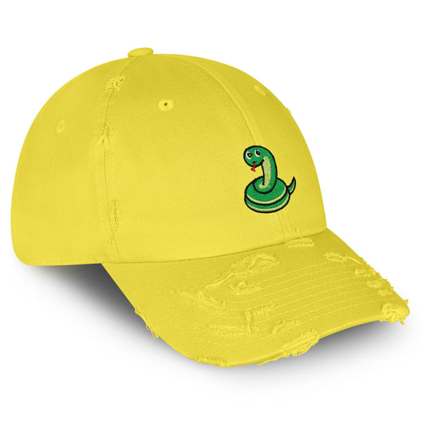 Snake Vintage Dad Hat Frayed Embroidered Cap Scary