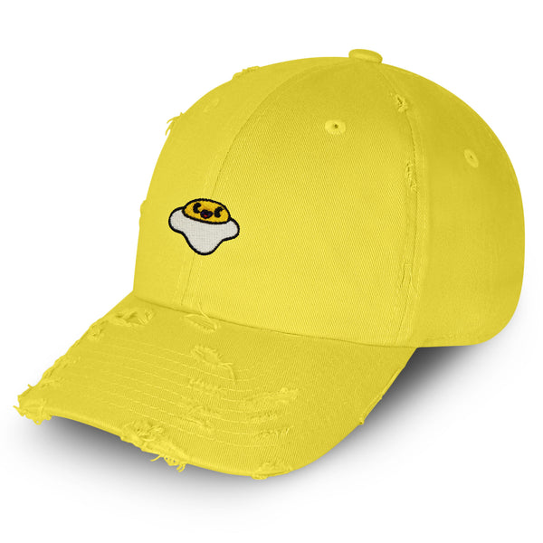 Smiling Egg Vintage Dad Hat Frayed Embroidered Cap Sunny Side Up