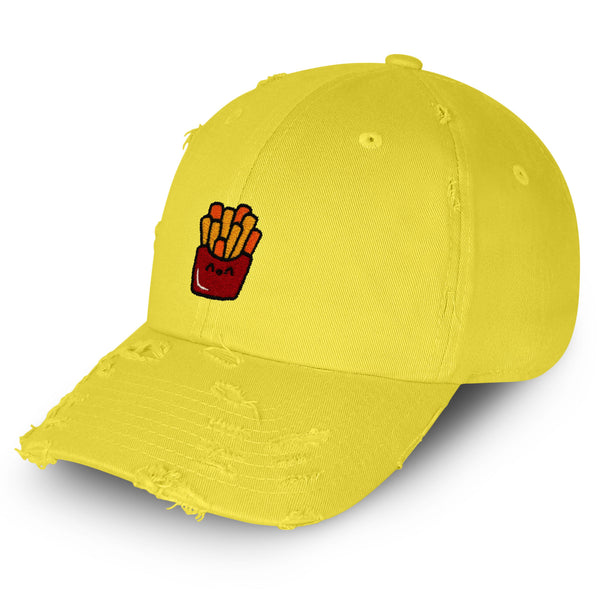 Smiling French Fries Vintage Dad Hat Frayed Embroidered Cap Chips Fast Food