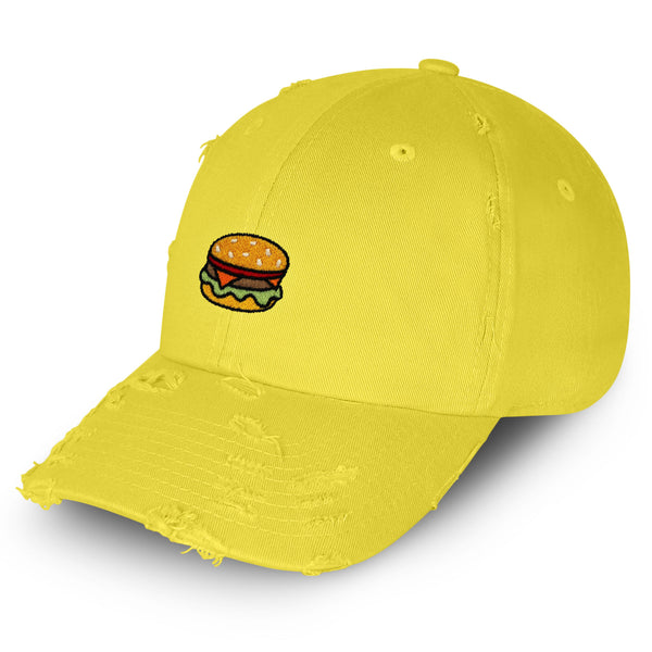 Hamburger Vintage Dad Hat Frayed Embroidered Cap Fast Food