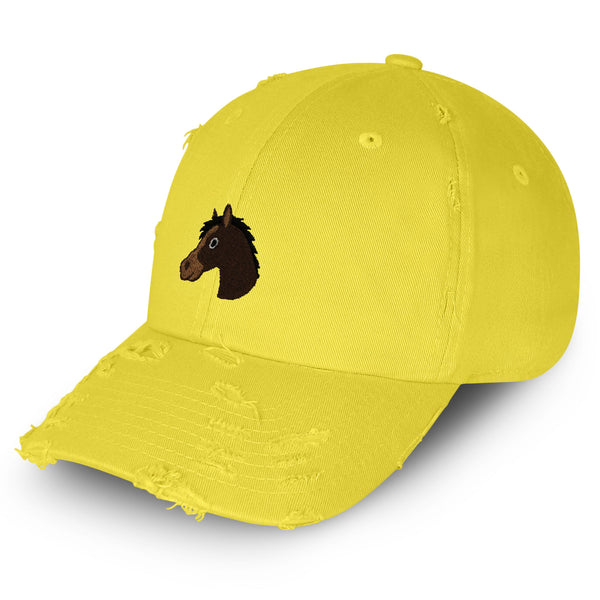 Horse Head Vintage Dad Hat Frayed Embroidered Cap Cowboy Zoo