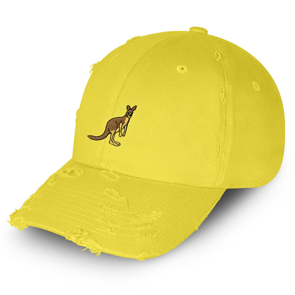 Kangaroo Vintage Dad Hat Frayed Embroidered Cap Australia Animal