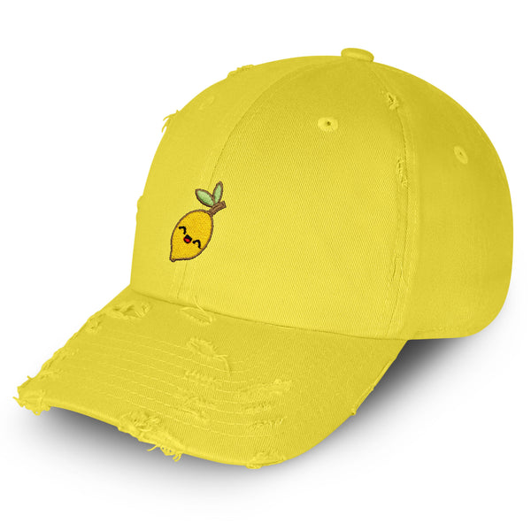 Lemon Vintage Dad Hat Frayed Embroidered Cap Vegan Vegetable