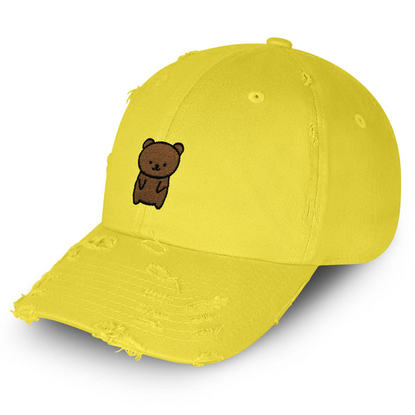 Bear Vintage Dad Hat Frayed Embroidered Cap Teddy Bear Brown