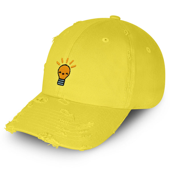 Happy Bulb Vintage Dad Hat Frayed Embroidered Cap Lightbulb Idea