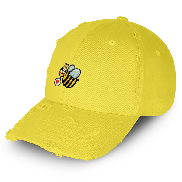 Bee Vintage Dad Hat Frayed Embroidered Cap Insect Honey