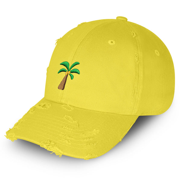 Palm Tree Vintage Dad Hat Frayed Embroidered Cap Coconut