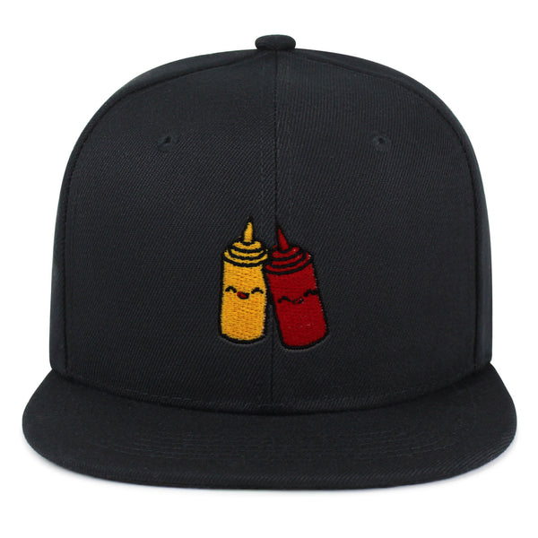 Ketchup and Mustard Snapback Hat Embroidered Hip-Hop Baseball Cap Foodie Sauces Ketchut Mustard