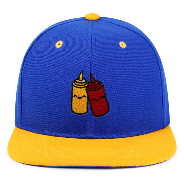 Ketchup and Mustard Snapback Hat Embroidered Hip-Hop Baseball Cap Foodie Sauces Ketchut Mustard