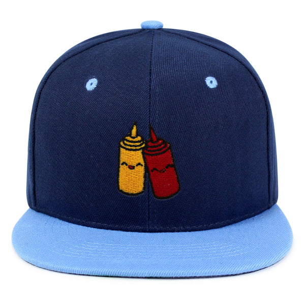 Ketchup and Mustard Snapback Hat Embroidered Hip-Hop Baseball Cap Foodie Sauces Ketchut Mustard