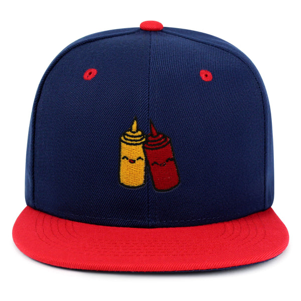 Ketchup and Mustard Snapback Hat Embroidered Hip-Hop Baseball Cap Foodie Sauces Ketchut Mustard