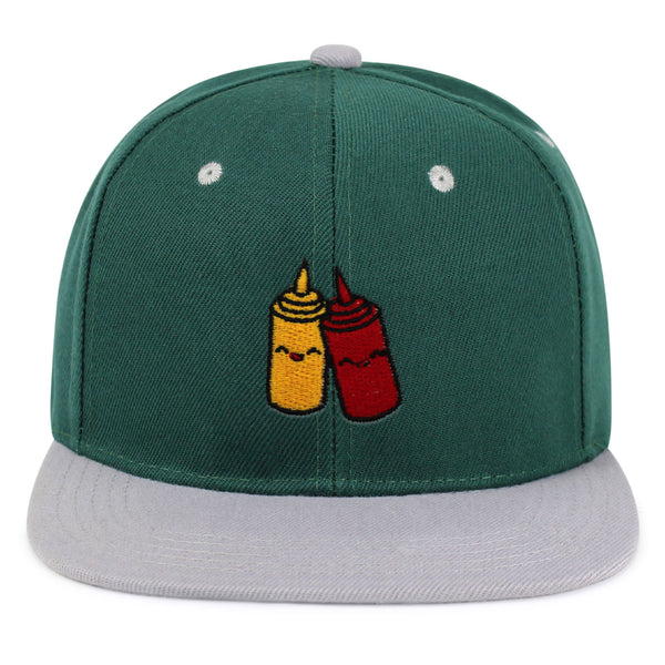 Ketchup and Mustard Snapback Hat Embroidered Hip-Hop Baseball Cap Foodie Sauces Ketchut Mustard