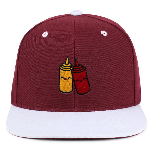 Ketchup and Mustard Snapback Hat Embroidered Hip-Hop Baseball Cap Foodie Sauces Ketchut Mustard