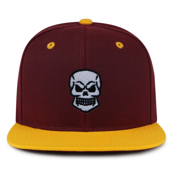 Skull Front View Snapback Hat Embroidered Hip-Hop Baseball Cap Grunge