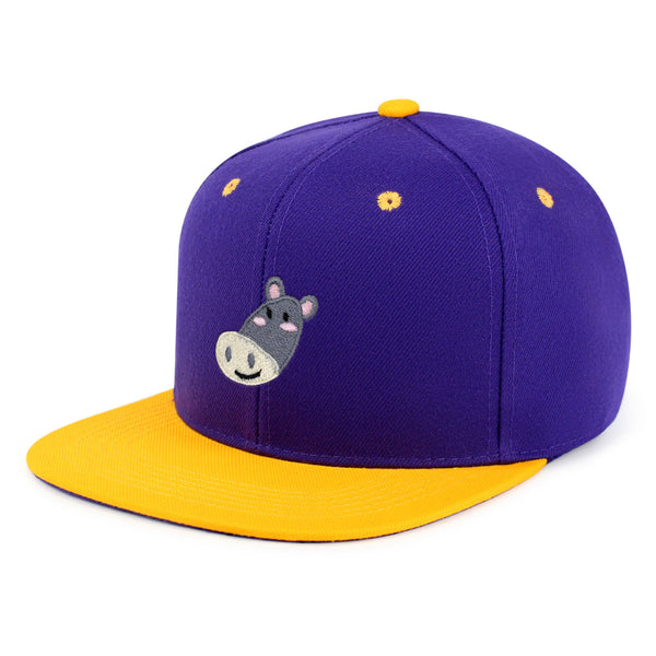 Cute Hippo Face Snapback Hat Embroidered Hip-Hop Baseball Cap Zoo Hippopotamus