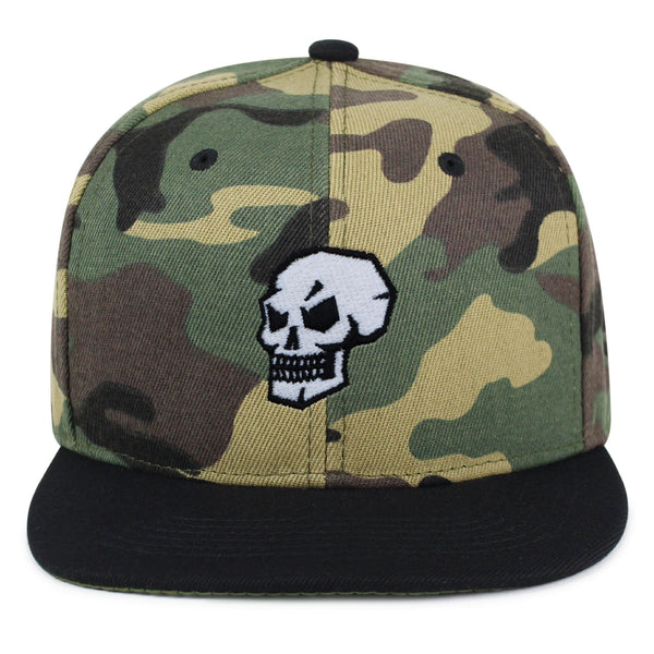 Skull Side View Snapback Hat Embroidered Hip-Hop Baseball Cap Grunge