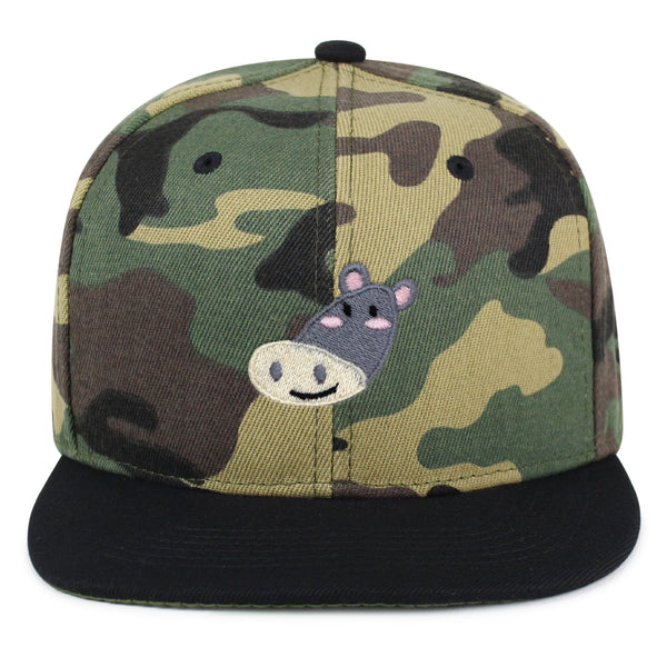 Cute Hippo Face Snapback Hat Embroidered Hip-Hop Baseball Cap Zoo Hippopotamus