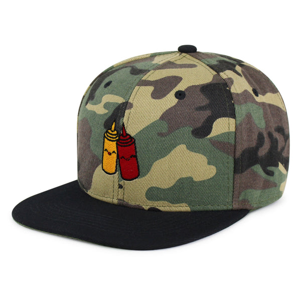 Ketchup and Mustard Snapback Hat Embroidered Hip-Hop Baseball Cap Foodie Sauces Ketchut Mustard