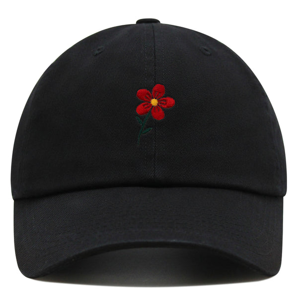 Red Flower Premium Dad Hat Embroidered Baseball Cap Floral