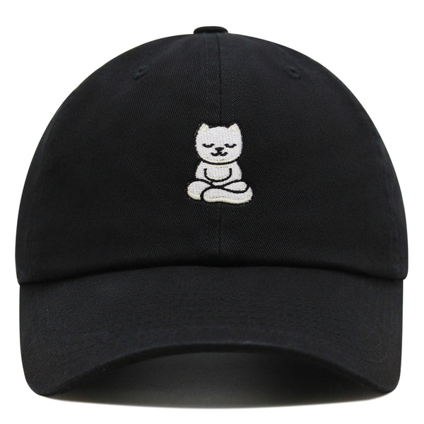 Meditating Cat Premium Dad Hat Embroidered Baseball Cap Yoga Statue