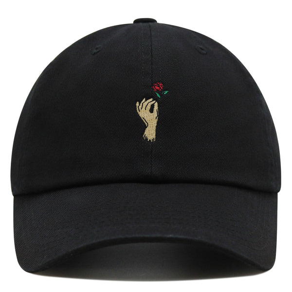 Rose Holding Hand Premium Dad Hat Embroidered Cotton Baseball Cap Rose